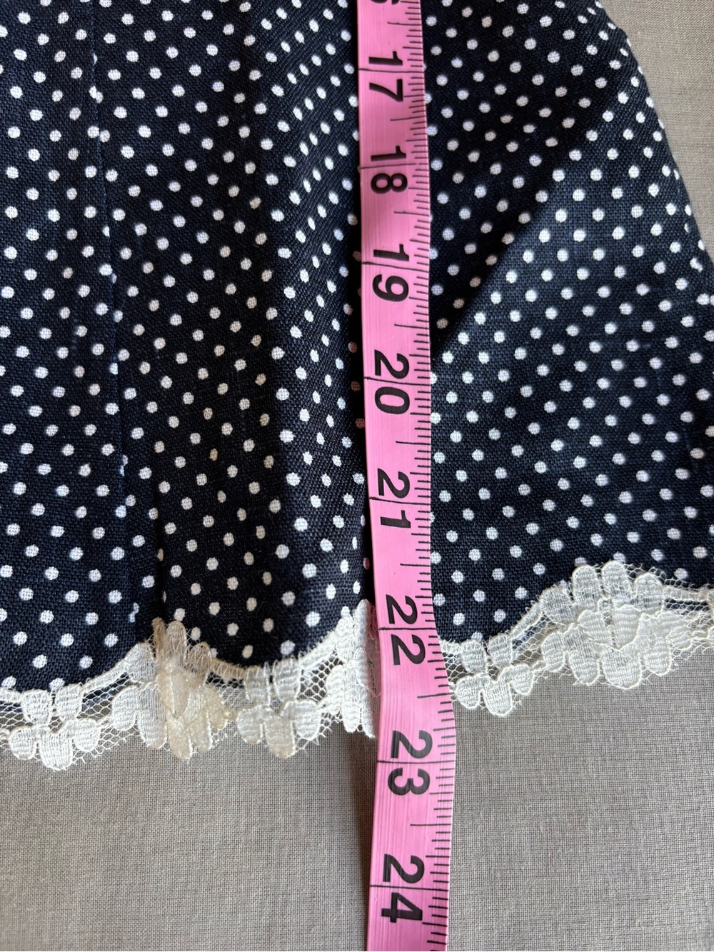Reformation Annabella Linen Raindrops Navy Polka Dot Lace-Trim Short Sleeve 4 - Picture 9 of 9